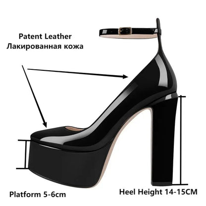 Onlymaker Frauen Mary Jane Plattform Pumps – Rosa Chunky High Heels mit Knöchelriemen