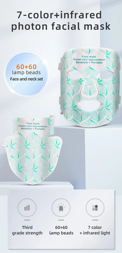 7-Farben Infrarot-LED-Gesichtsmaske mit Halsabdeckung – Anti-Aging & Hautverjüngung