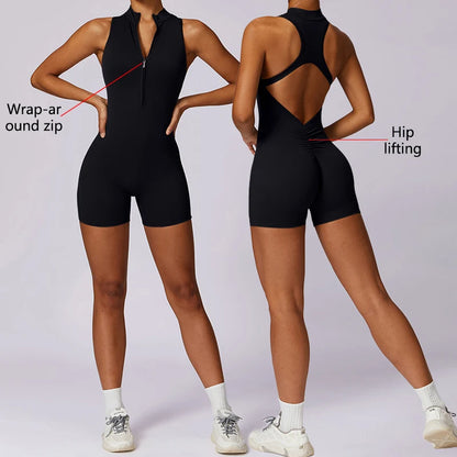 Rückenfreier Kurzer Sport-Jumpsuit – Sexy, Sportlich & Bequem