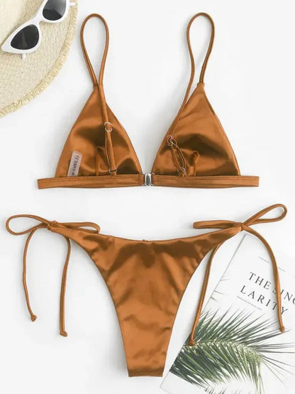 Metallic Satin Bikini-Set – glänzender Style mit brasilianischem Cut