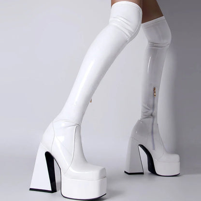 Platform Overknee-Stiefel mit Zipper – High Fashion, High Impact