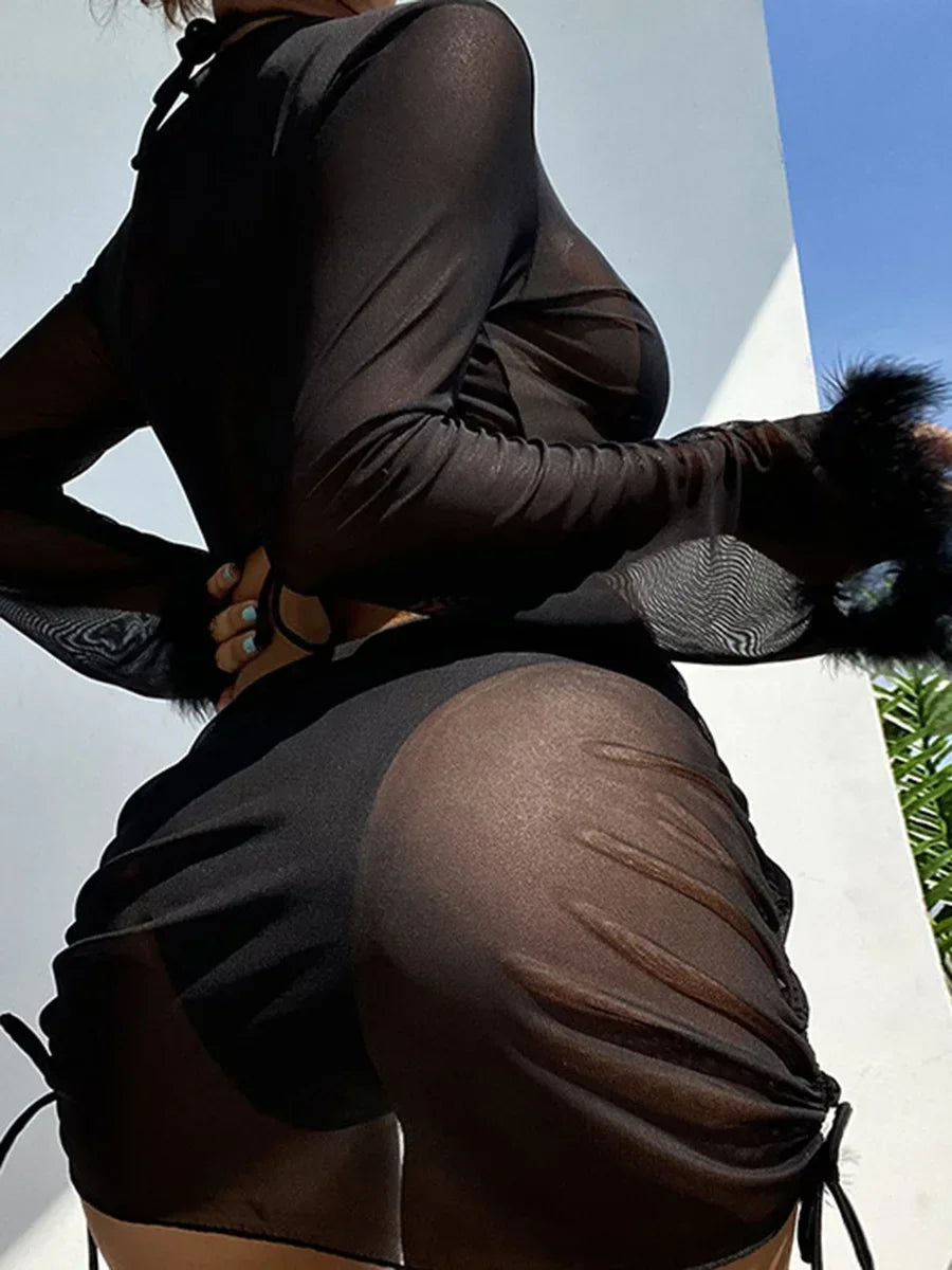 4-teiliges Bikini-Set mit Mesh-Rock – dein stylischer Strandbegleiter