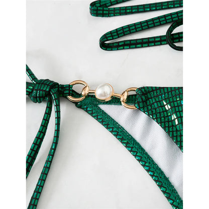 Pailletten Wrap-Bikini – glänzend, variabel & perfekt für glamouröse Auftritte