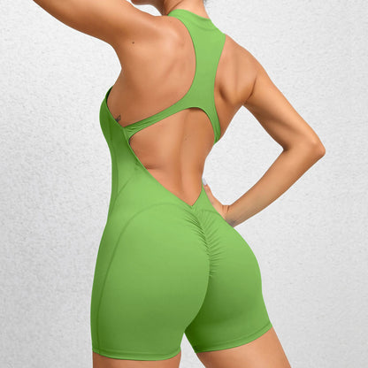 Racerback Sport-Jumpsuit mit V-Schnitt & Reißverschluss – Dein neuer Workout-Favorit