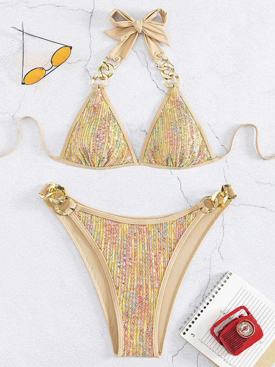 Pailletten Bikini mit Metallketten – glamourös, modern & ein echter Blickfang