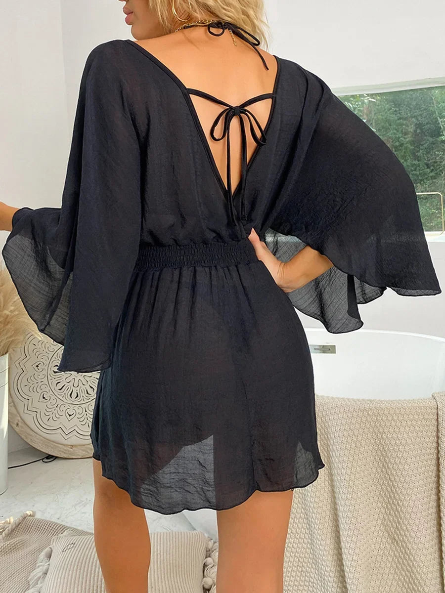 Leichte Chiffon Tunika mit V-Ausschnitt – traumhaftes Strand-Cover-Up