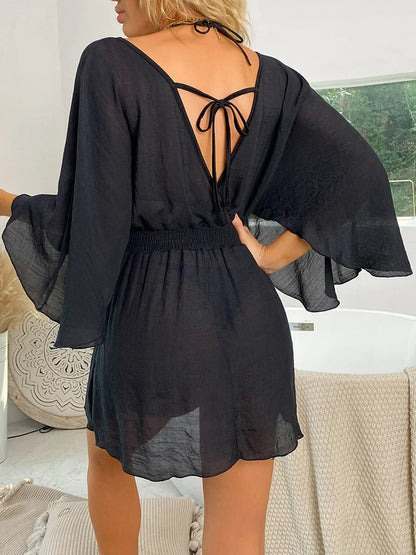 Leichte Chiffon Tunika mit V-Ausschnitt – traumhaftes Strand-Cover-Up