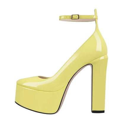 Onlymaker Frauen Mary Jane Plattform Pumps – Rosa Chunky High Heels mit Knöchelriemen