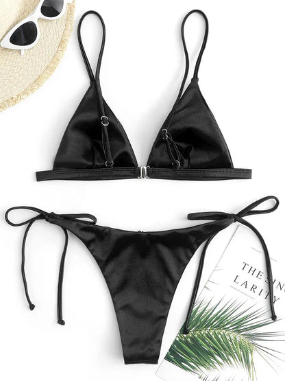Metallic Satin Bikini-Set – glänzender Style mit brasilianischem Cut