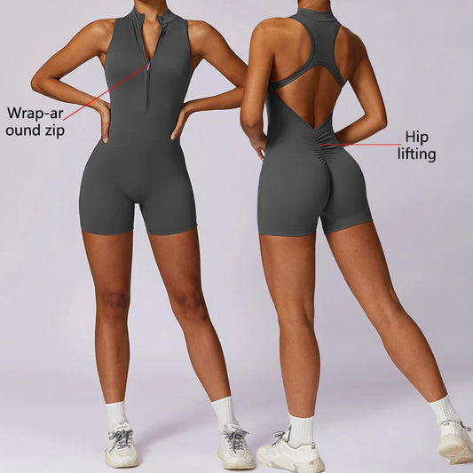 Rückenfreier Kurzer Sport-Jumpsuit – Sexy, Sportlich & Bequem