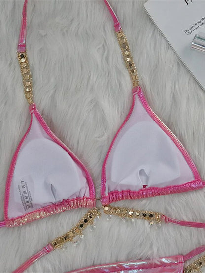 Bikini im Wet-Look mit Diamantdetails – auffällig, edgy & verführerisch