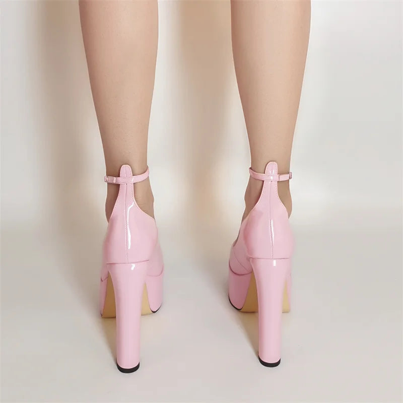 Onlymaker Frauen Mary Jane Plattform Pumps – Rosa Chunky High Heels mit Knöchelriemen