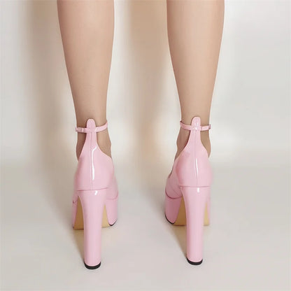 Onlymaker Frauen Mary Jane Plattform Pumps – Rosa Chunky High Heels mit Knöchelriemen