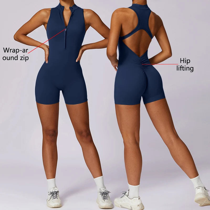 Rückenfreier Kurzer Sport-Jumpsuit – Sexy, Sportlich & Bequem