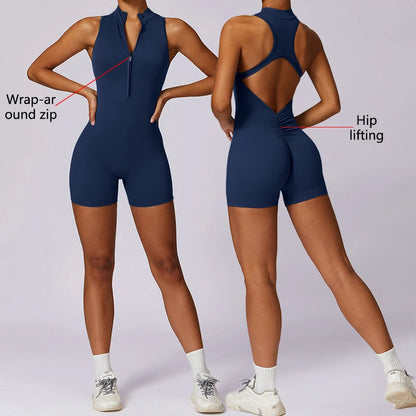 Rückenfreier Kurzer Sport-Jumpsuit – Sexy, Sportlich & Bequem