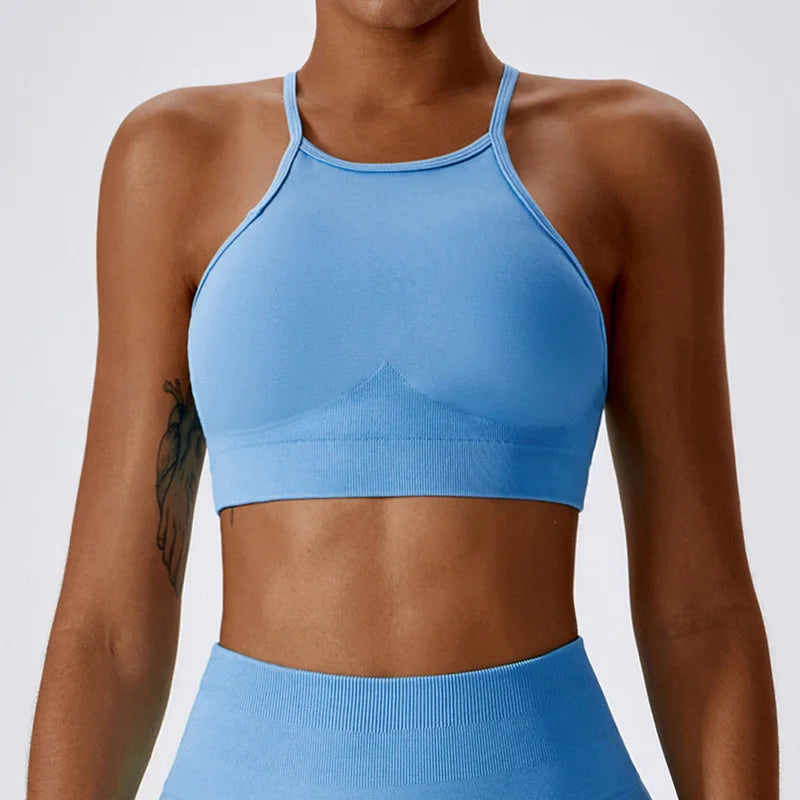 Hochgeschlossener Sport-BH mit Offenem Rücken für Damen – Stilvolles Yoga-Tanktop