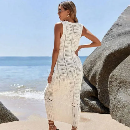 Gehäkelte lange Tunika mit V-Ausschnitt – der stilvolle Cover-Up für den Sommer