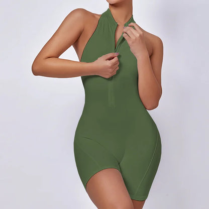 Racerback Sport-Jumpsuit mit V-Schnitt & Reißverschluss – Dein neuer Workout-Favorit