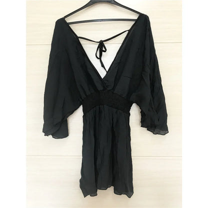 Leichte Chiffon Tunika mit V-Ausschnitt – traumhaftes Strand-Cover-Up