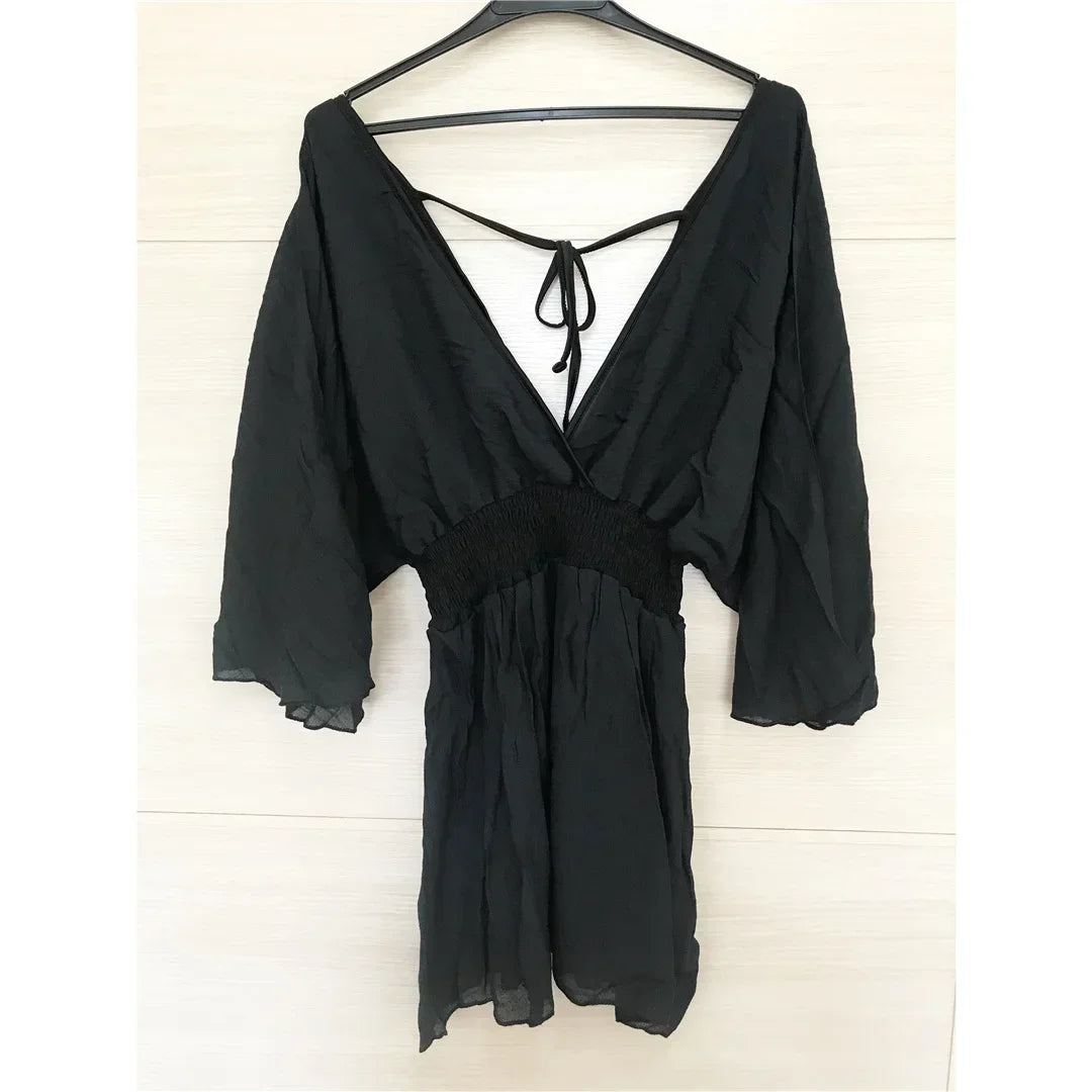 Leichte Chiffon Tunika mit V-Ausschnitt – traumhaftes Strand-Cover-Up