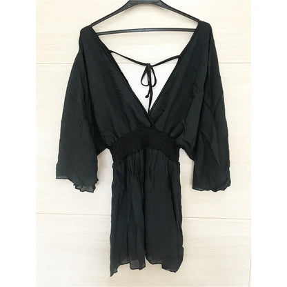 Leichte Chiffon Tunika mit V-Ausschnitt – traumhaftes Strand-Cover-Up