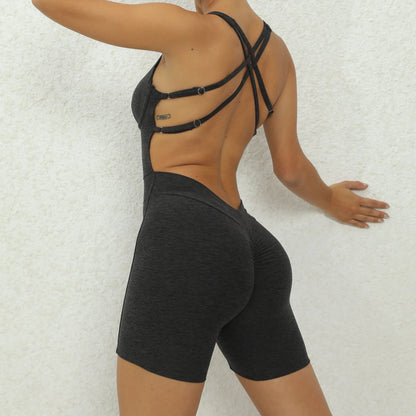 V-Rücken Scrunch Sport-Jumpsuit – Perfekte Passform für dein Workout