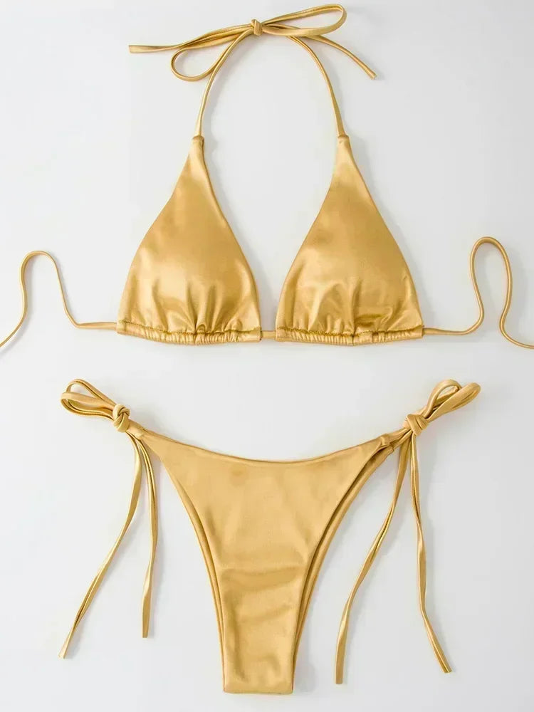 Satin Bikini-Set mit Halter – glänzend, sexy & brasilianisch inspiriert