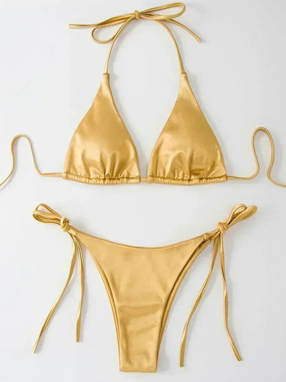 Satin Bikini-Set mit Halter – glänzend, sexy & brasilianisch inspiriert