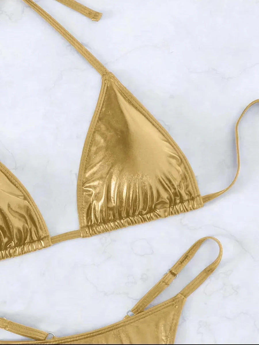 Metallic PU-Leder Bikini – gewagt, glänzend & ultra sexy