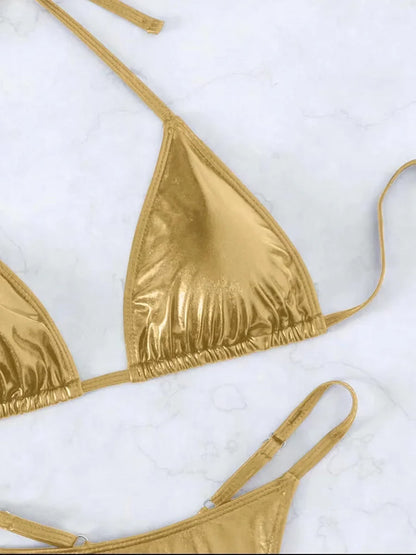Metallic PU-Leder Bikini – gewagt, glänzend & ultra sexy