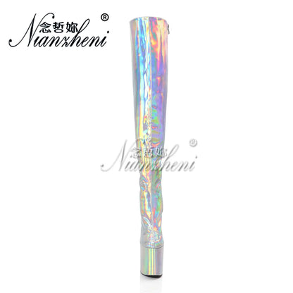 Silver Laser Overknees – Bold. Shiny. Unapologetic.