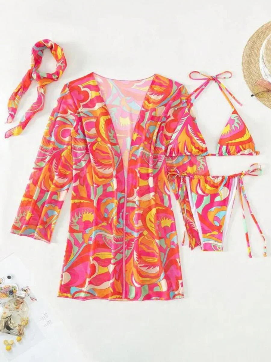 4-teiliges Bikini-Set mit Cover-Up und Haarband – der perfekte Urlaubslook