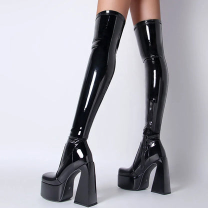 Platform Overknee-Stiefel mit Zipper – High Fashion, High Impact