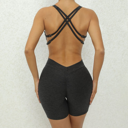 V-Rücken Scrunch Sport-Jumpsuit – Perfekte Passform für dein Workout