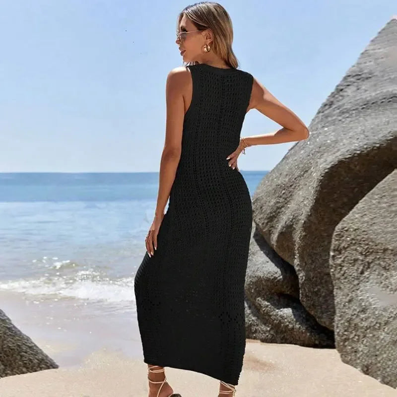 Gehäkelte lange Tunika mit V-Ausschnitt – der stilvolle Cover-Up für den Sommer