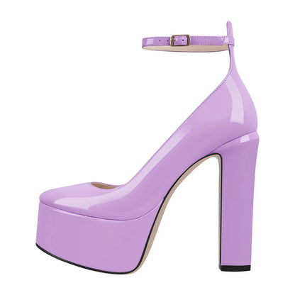 Onlymaker Frauen Mary Jane Plattform Pumps – Rosa Chunky High Heels mit Knöchelriemen