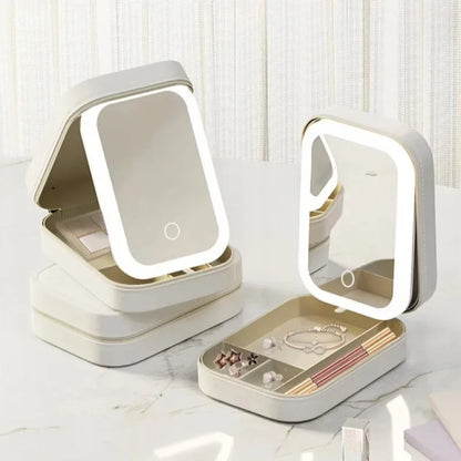 Make-up Lagerung Box mit LED-Licht & Spiegel – dein Beauty-Must-Have für unterwegs!