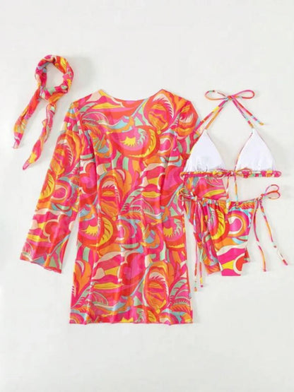 4-teiliges Bikini-Set mit Cover-Up und Haarband – der perfekte Urlaubslook