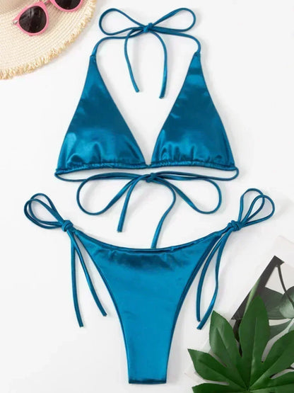 Satin Bikini-Set mit Halter – glänzend, sexy & brasilianisch inspiriert