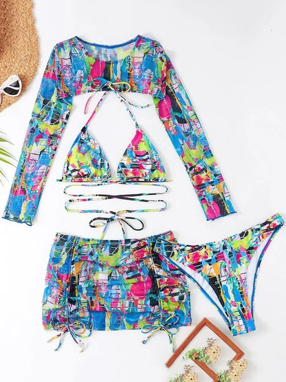 4-teiliges Bikini-Set mit Mesh – stylisch, vielseitig & perfekt für den Sommer