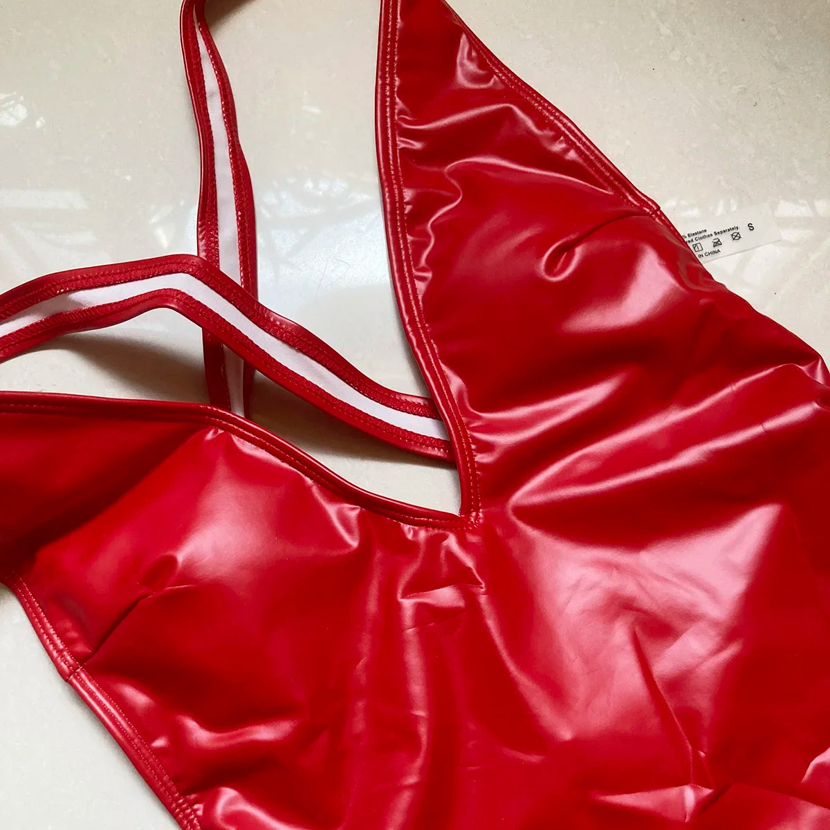 Sexy PU-Tanga-Einteiler-Badeanzug für Frauen, Push-Up-Badeanzug mit hoher Taille, Bademode, hoher Ausschnitt, Monokini, Strandkleidung, Badende