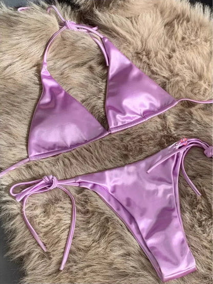 Satin Bikini-Set mit Halter – glänzend, sexy & brasilianisch inspiriert