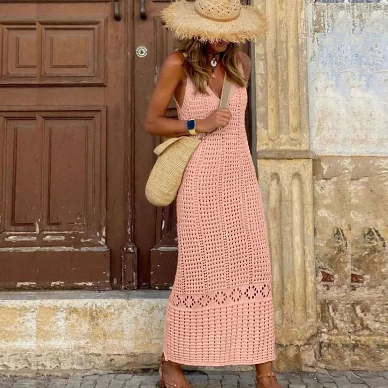 Gehäkelte lange Tunika mit V-Ausschnitt – der stilvolle Cover-Up für den Sommer