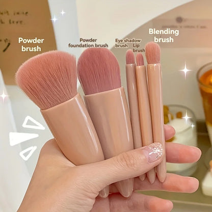 5‑teiliges Reise‑Make‑up‑Pinsel‑Set mit Spiegel – Profi‑Look für unterwegs