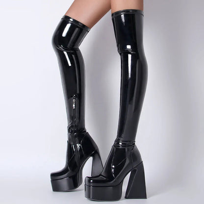 Platform Overknee-Stiefel mit Zipper – High Fashion, High Impact