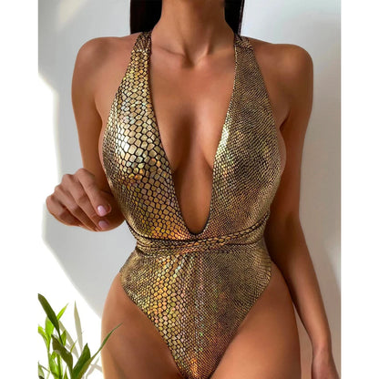 Rückenfreier Glanz-Badeanzug für stilbewusste Powerfrauen
