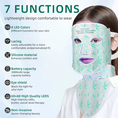 7-Farben Infrarot-LED-Gesichtsmaske mit Halsabdeckung – Anti-Aging & Hautverjüngung