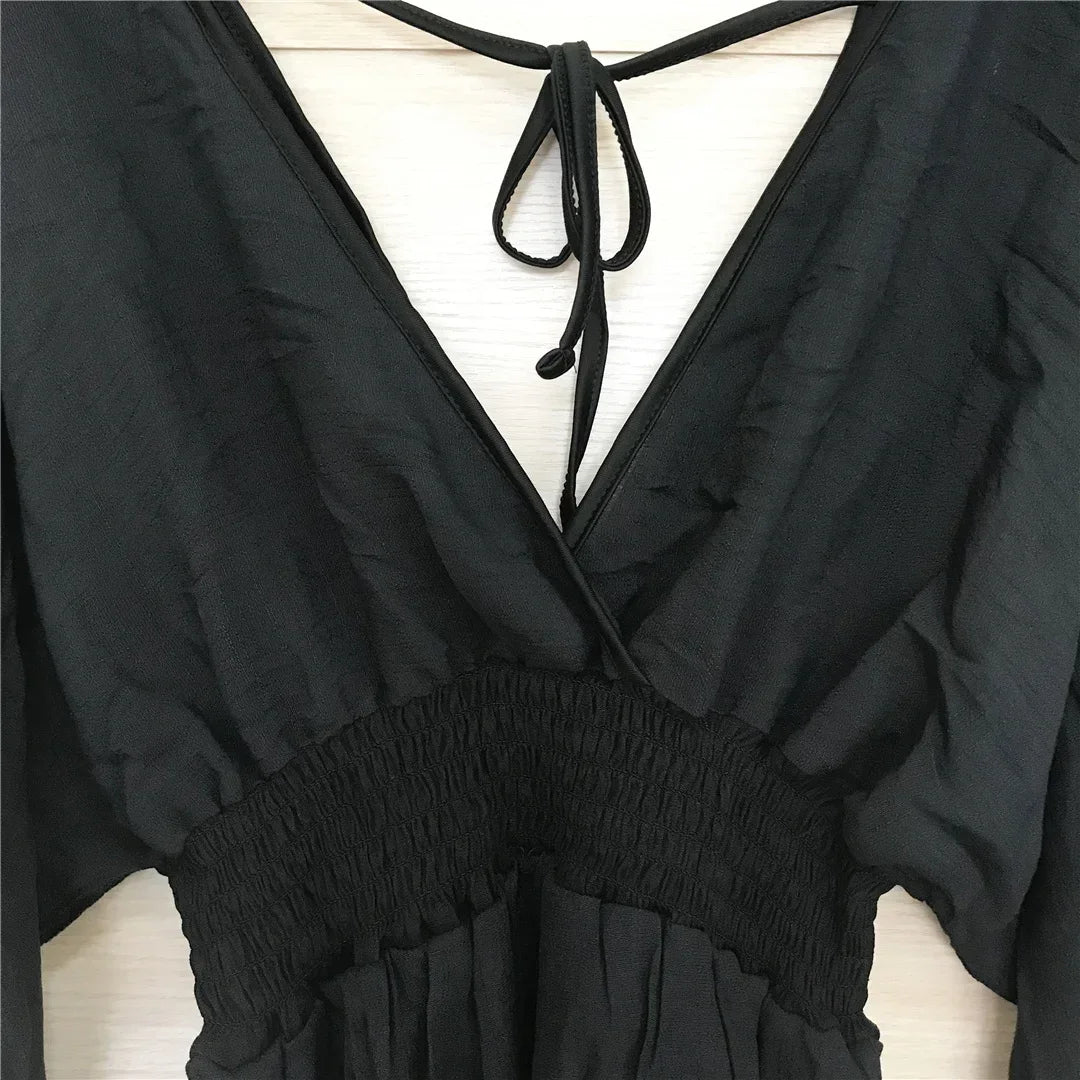 Leichte Chiffon Tunika mit V-Ausschnitt – traumhaftes Strand-Cover-Up