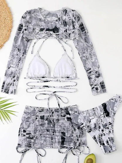 4-teiliges Bikini-Set mit Mesh – stylisch, vielseitig & perfekt für den Sommer