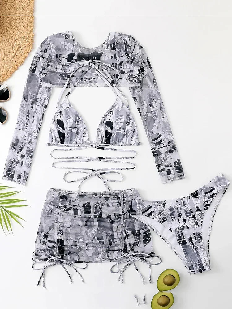 4-teiliges Bikini-Set mit Mesh – stylisch, vielseitig & perfekt für den Sommer